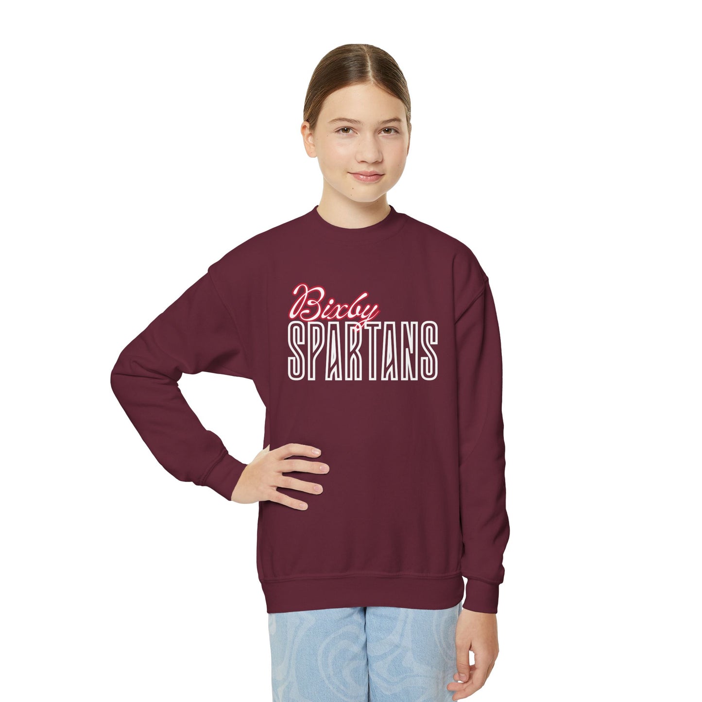 Bixby Spartans Cursive Youth Gildan Sweatshirt