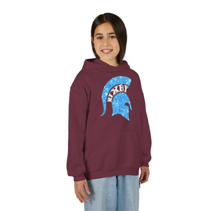 Bixby Spartan Blue Helmet Bling Youth Gildan Hoodie