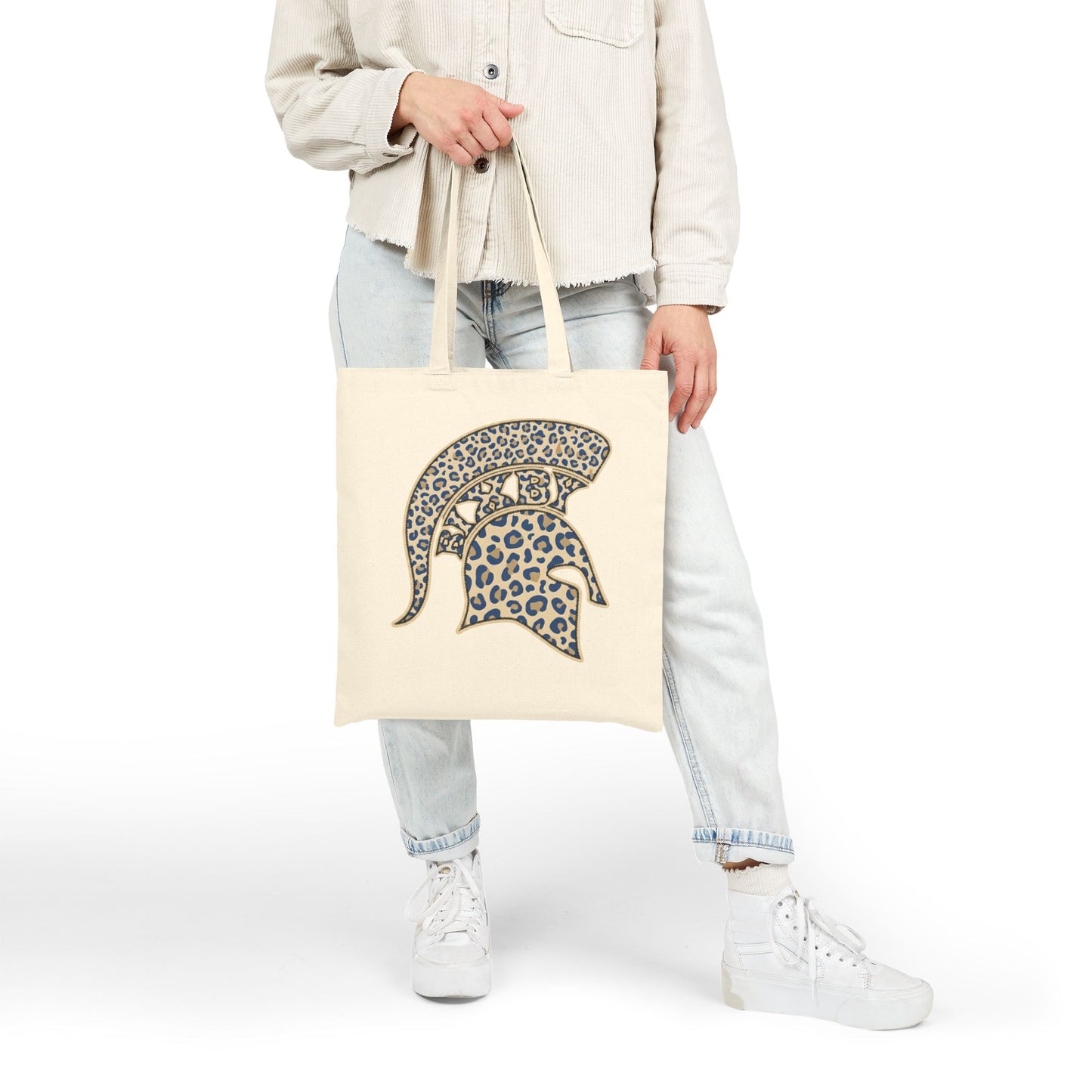 Leopard Print Spartan Helmet Tote Bag — Canvas Market Bag
