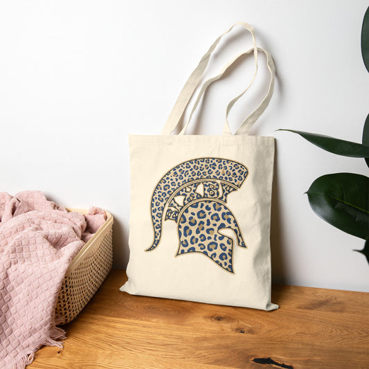 Leopard Print Spartan Helmet Tote Bag — Canvas Market Bag