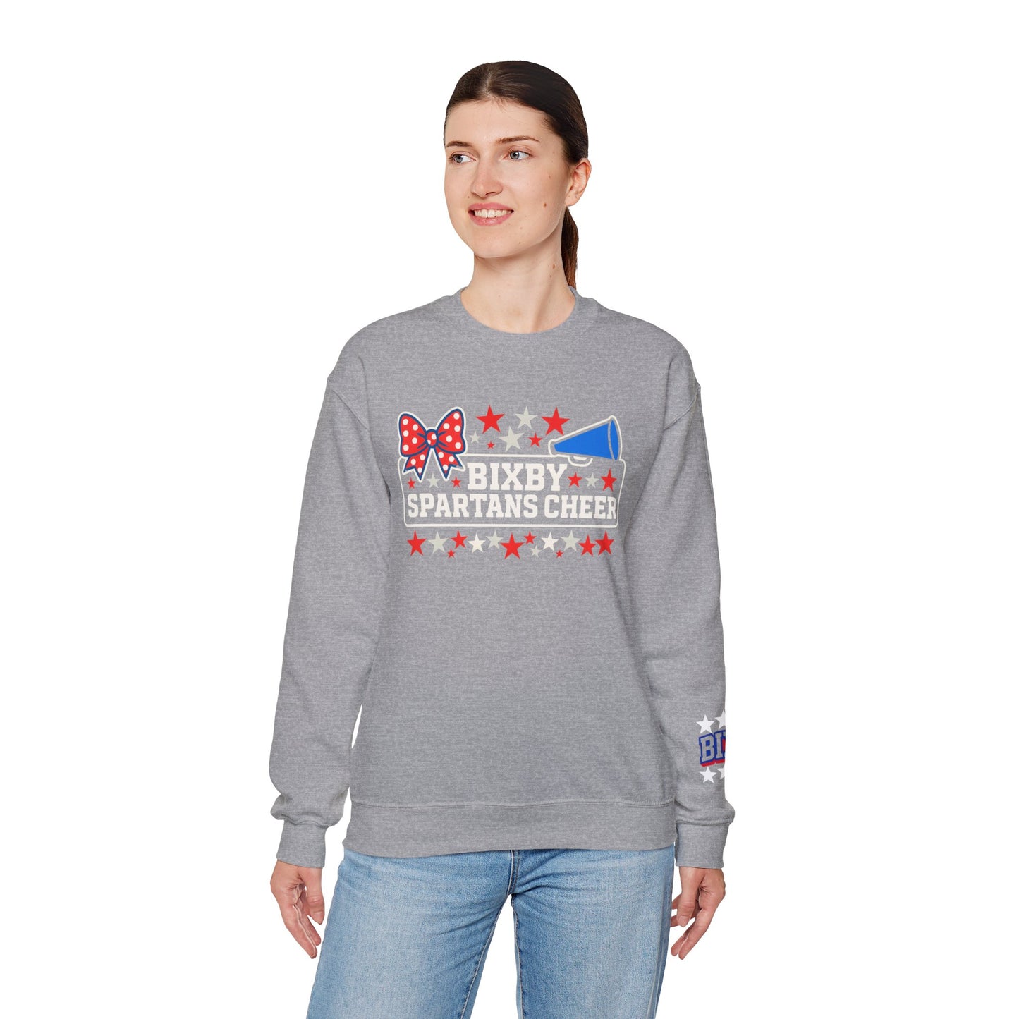 Bixby Cheer With Sleeve Print Gildan Sweatshirt