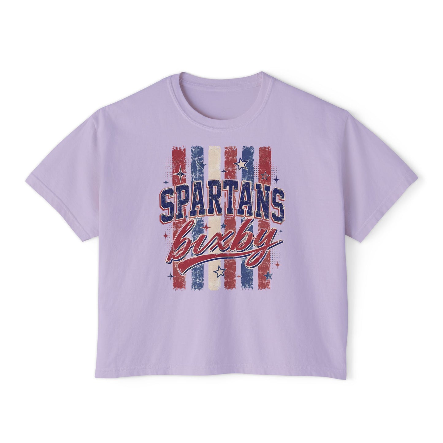 Spartans Lucky Women's Boxy Tee Vintage Red & Blue Patriot Stripes