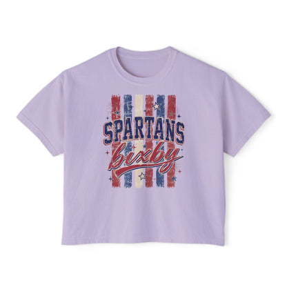Spartans Lucky Women's Boxy Tee Vintage Red & Blue Patriot Stripes