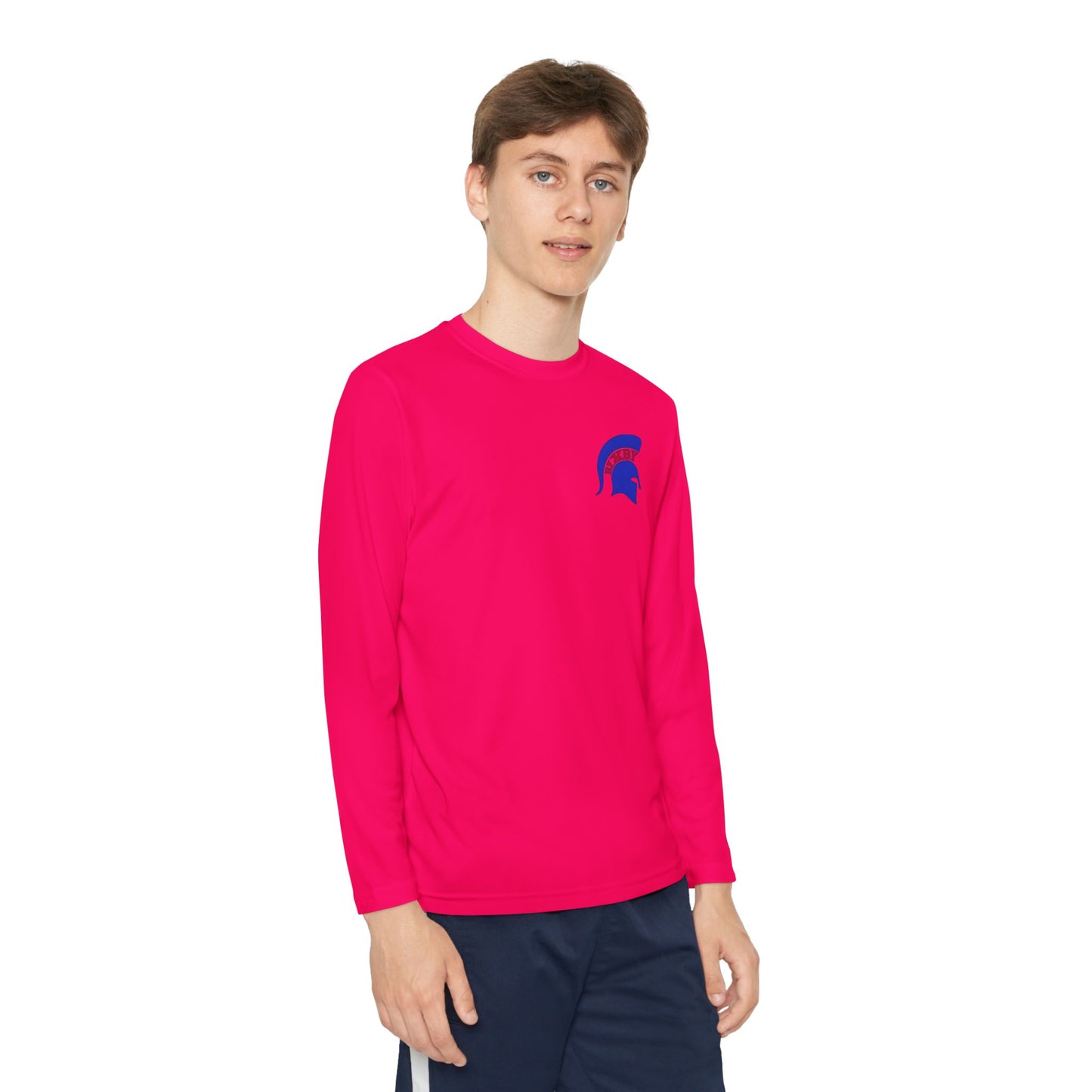 Spartan Blue Logo Youth Long Sleeve Sport-Tek Tee