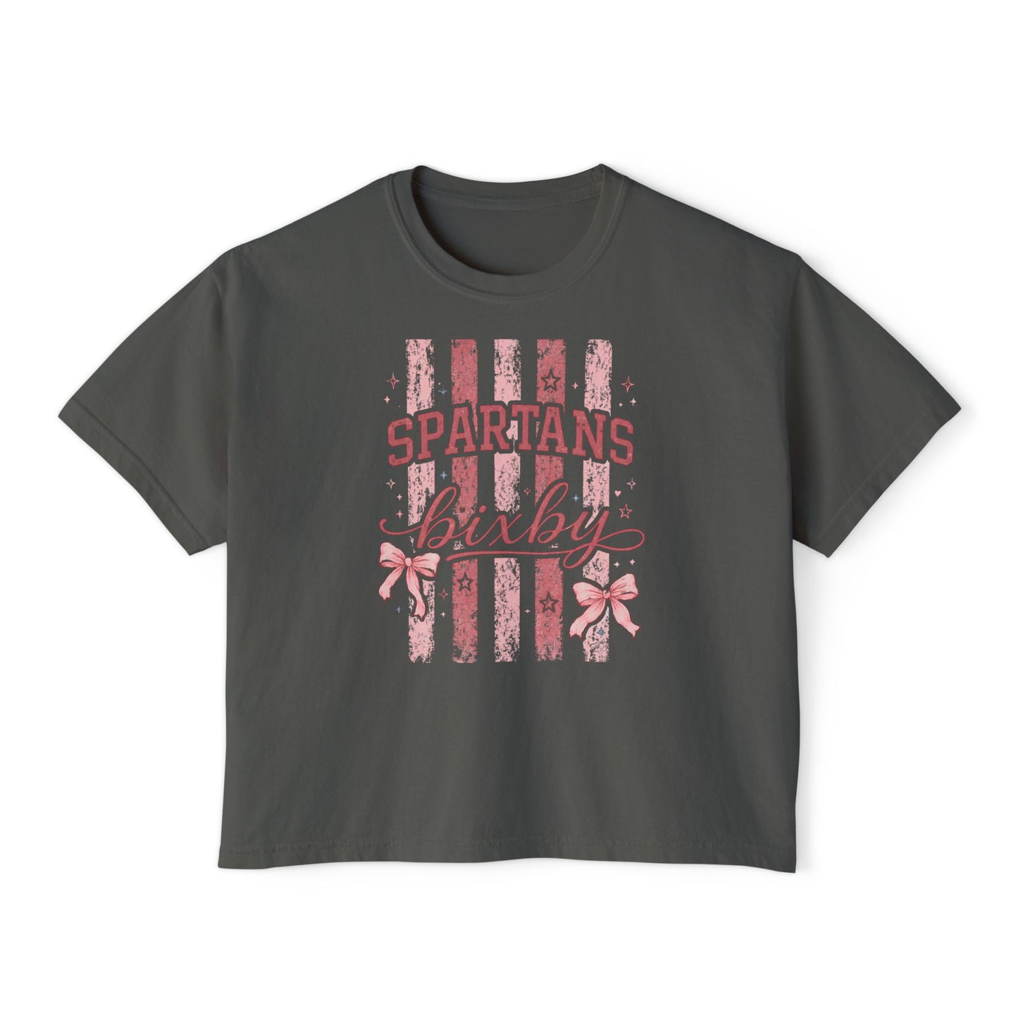 Spartans Bixby Women's Boxy Tee Pink Vintage Stripe Cheer Shirt