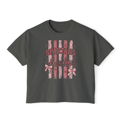 Spartans Bixby Women's Boxy Tee Pink Vintage Stripe Cheer Shirt