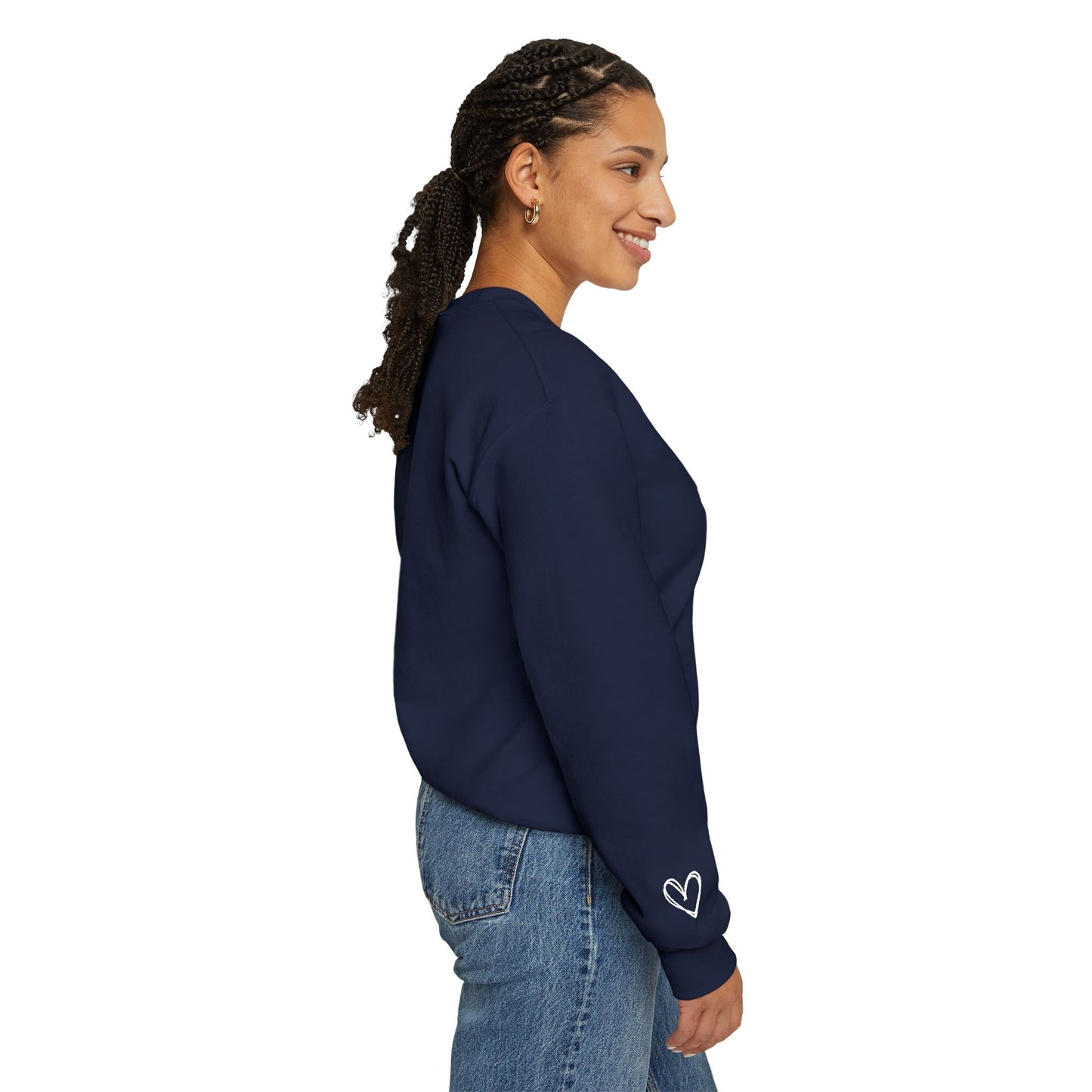 Embroidered Love Heart Gildan Sweatshirt with Dual Sleeve Embroidery