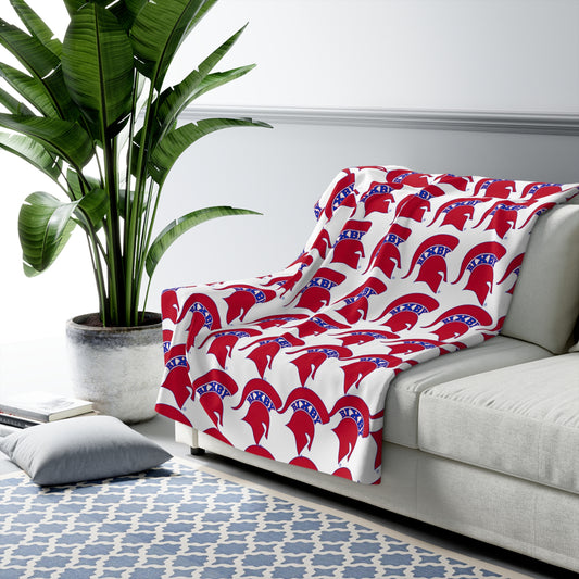 Spartan Red Small Pattern Logo Comfy Sherpa Fleece Blanket