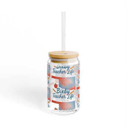 Teacher Life Bixby OK Watercolor 16 Ounce Sipper Glass