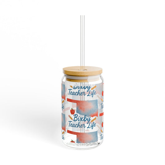 Teacher Life Bixby OK Watercolor 16 Ounce Sipper Glass