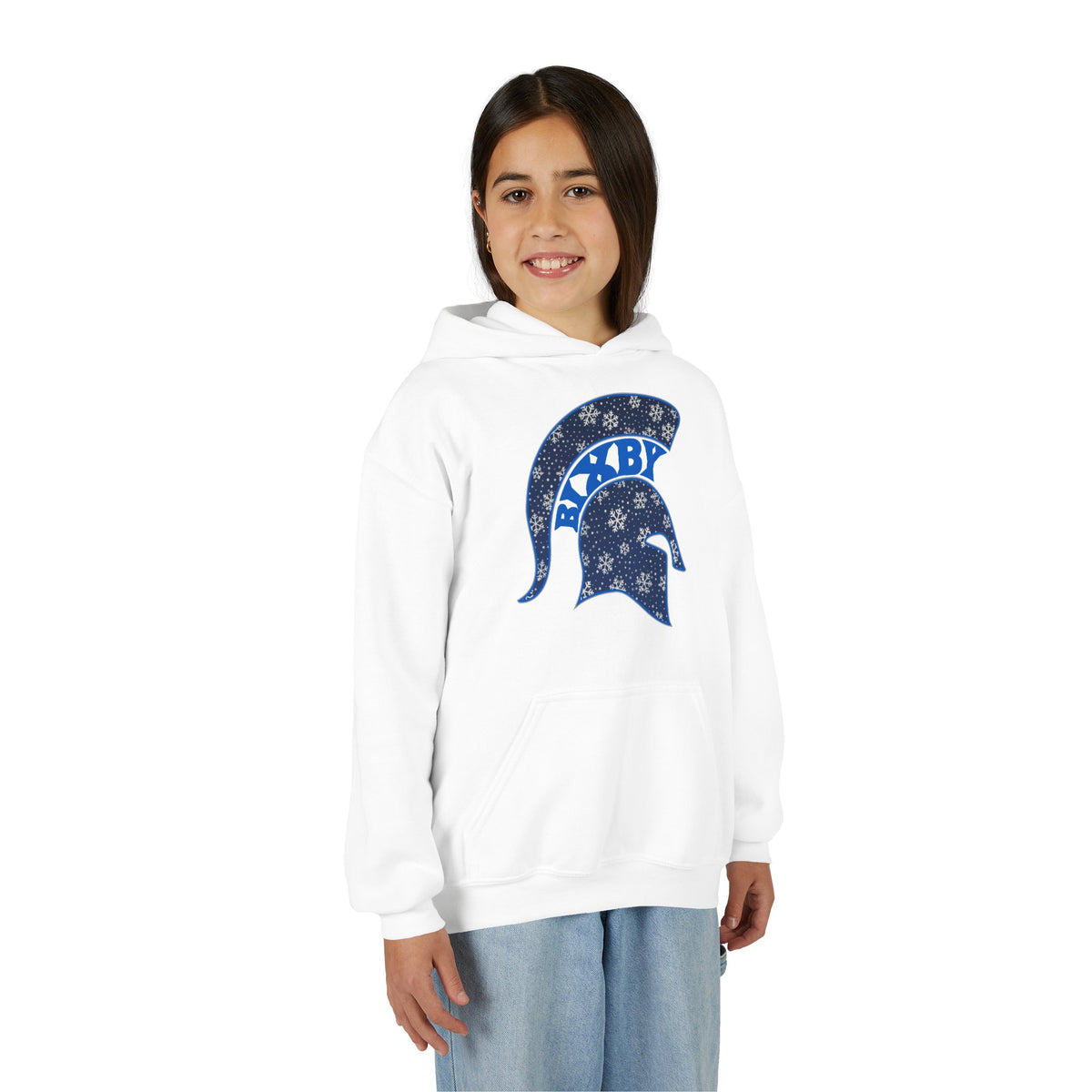 Bixby Spartans Snowflake Helmet Youth Hoodie, Kids Winter