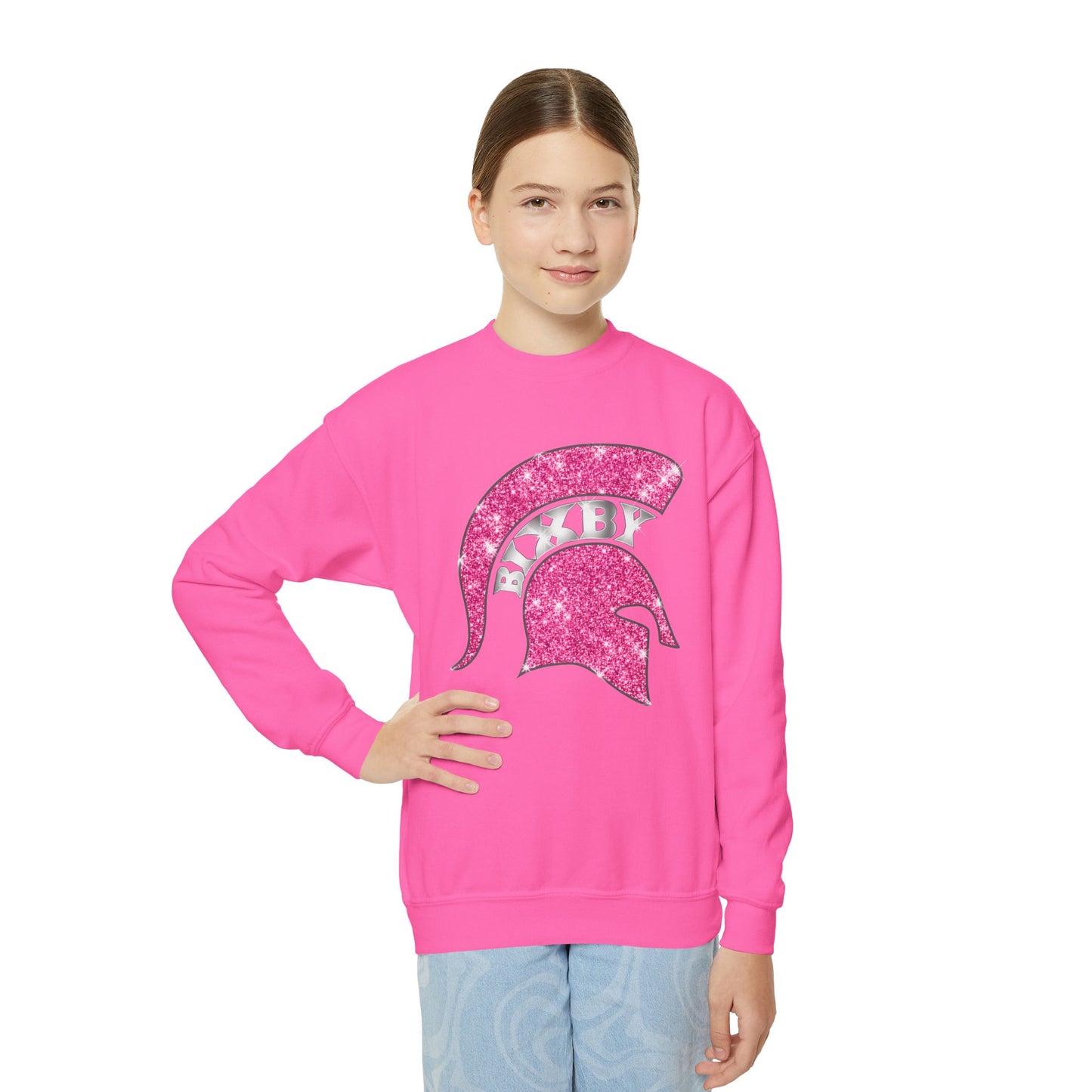 Bixby Spartan Helmet Bling Youth Gildan Sweatshirt