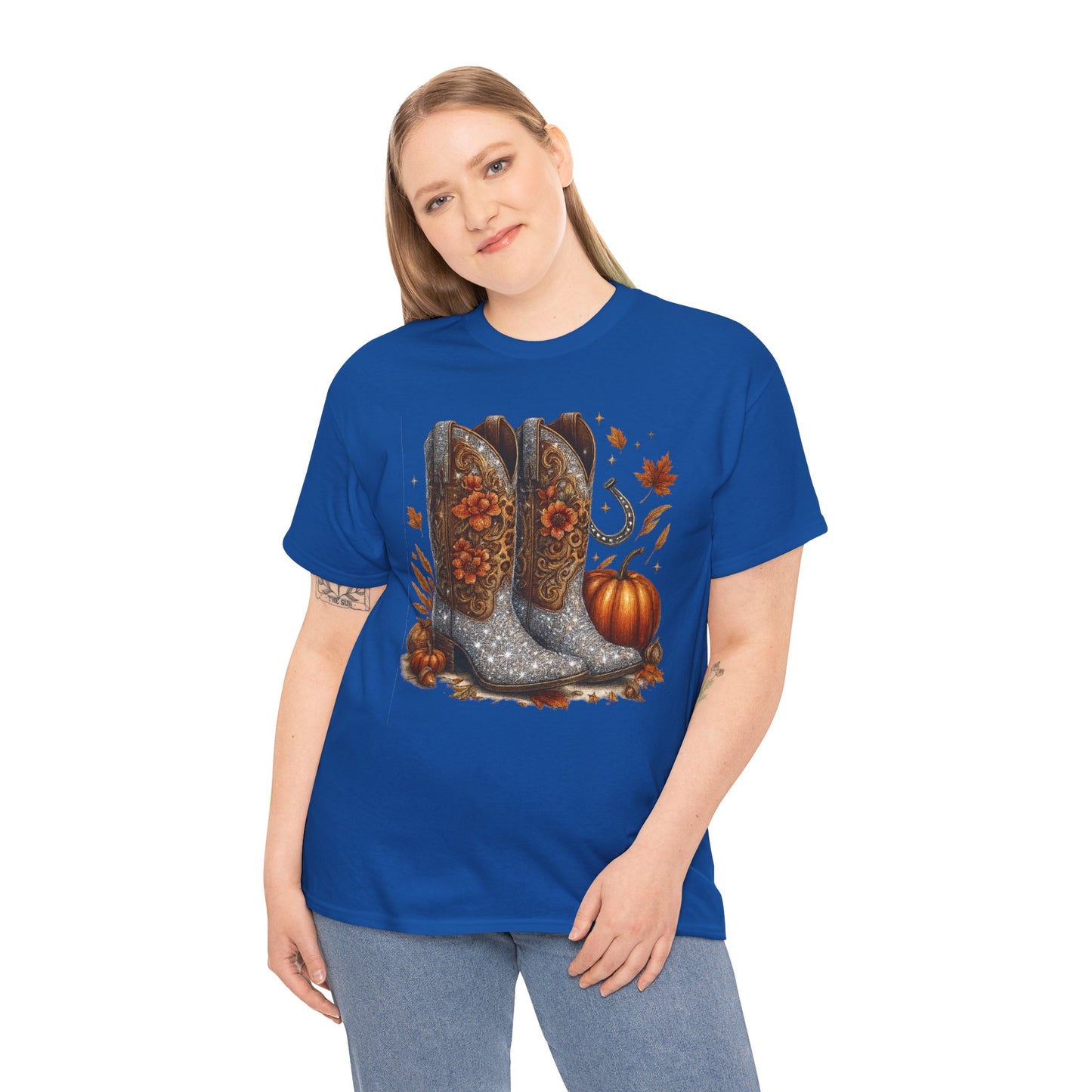 Fall Floral Bling Boots Country Gildan Tee