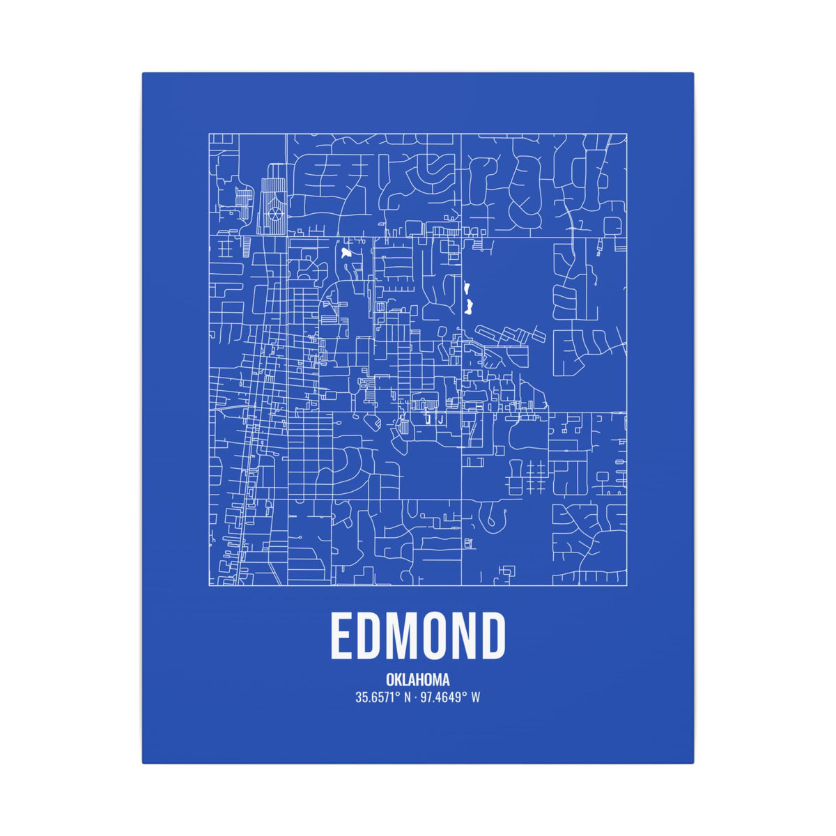Edmond Street Map Canvas, White on Royal Blue