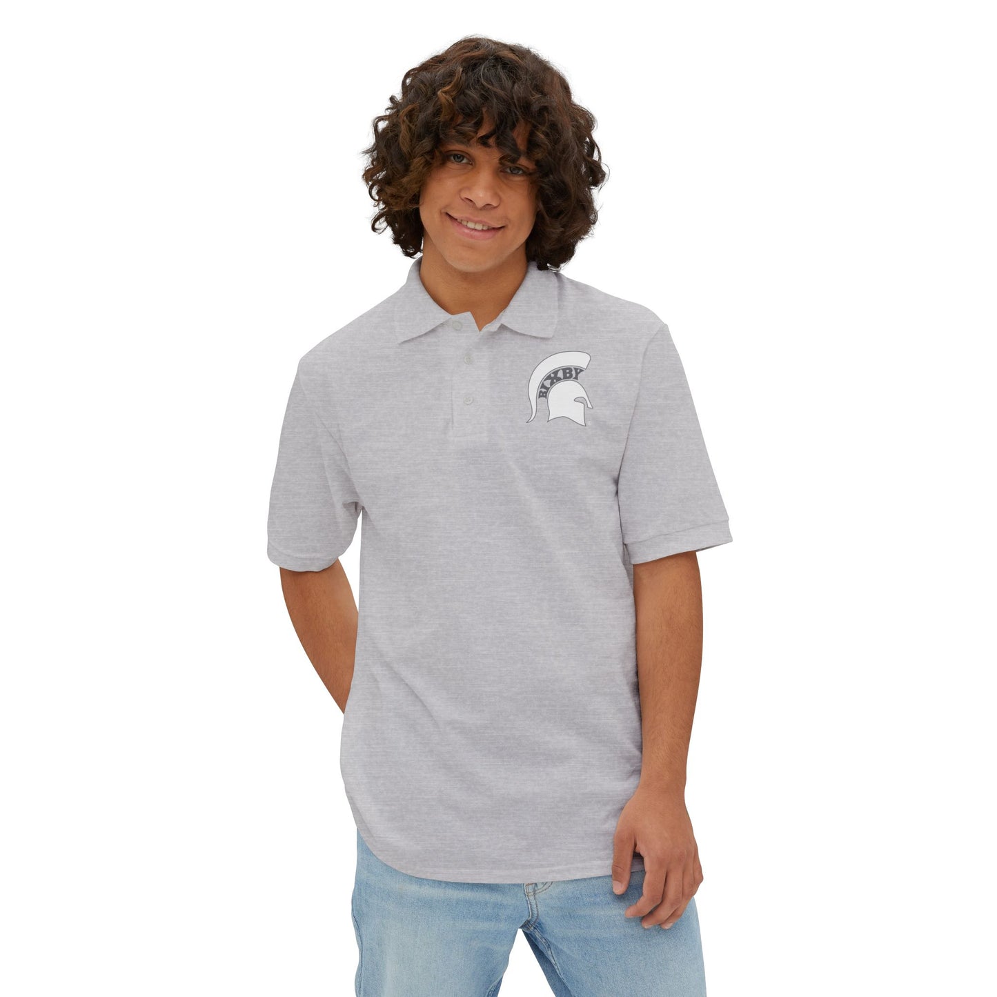 Spartan White Logo Jerzees Polo