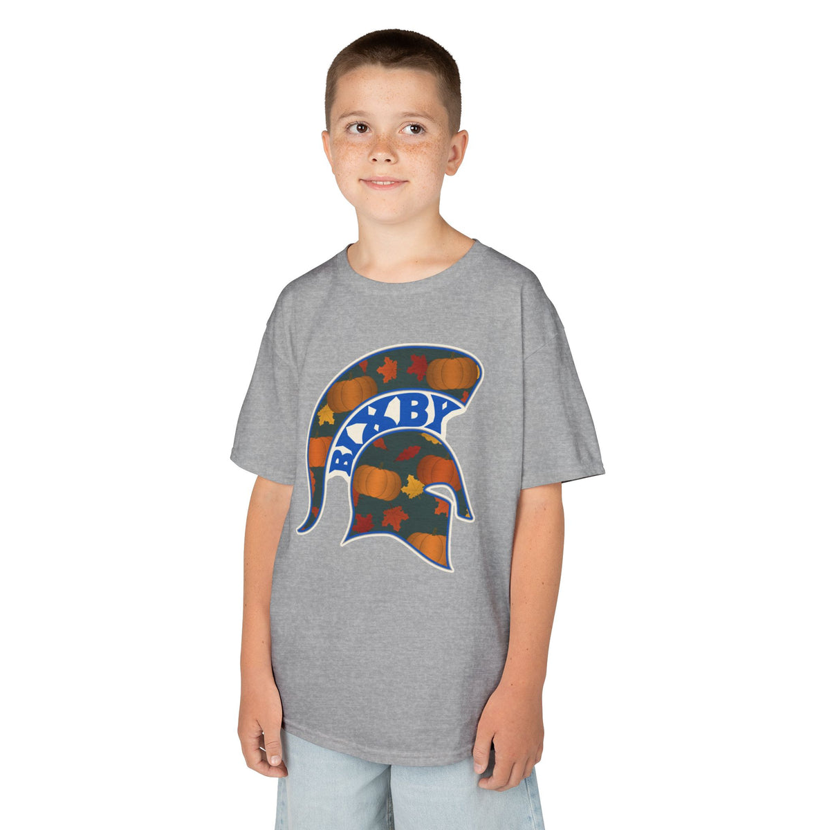 Bixby Spartans Pumpkin Patch Helmet Youth Tee – Kids Fall Game Day Shirt