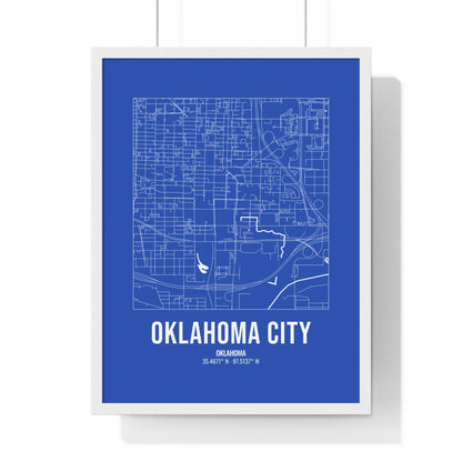 Oklahoma City Street Map Framed Print, White on Royal Blue