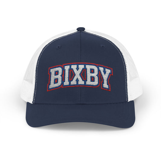 Bixby White Athletic Letter Embroidered Trucker Snapback