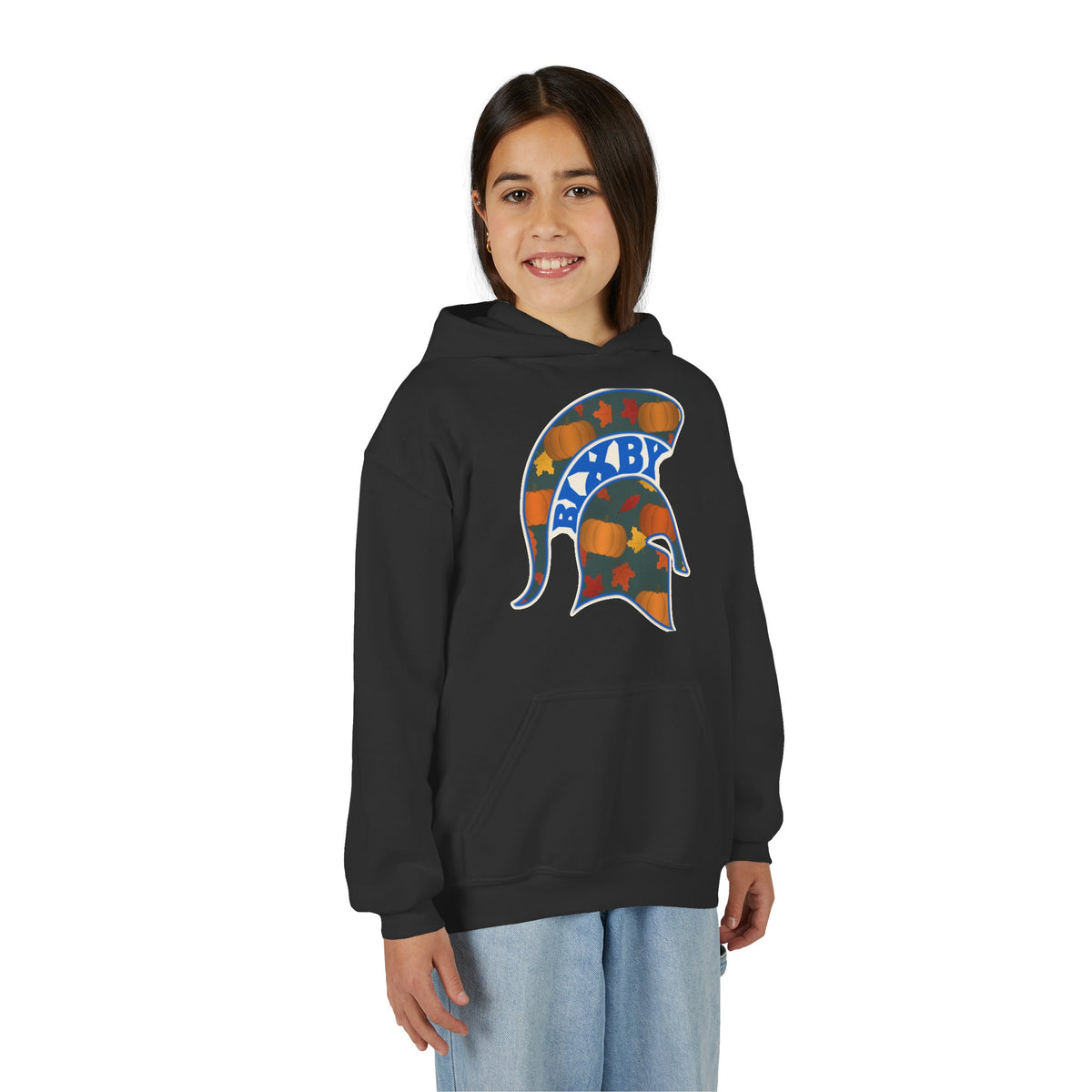 Bixby Spartans Pumpkin Patch Helmet Youth Hoodie – Kids Fall Game Day Hoodie