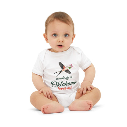 Somebody in Oklahoma Loves Me Baby Bodysuit, Natural, worn on baby