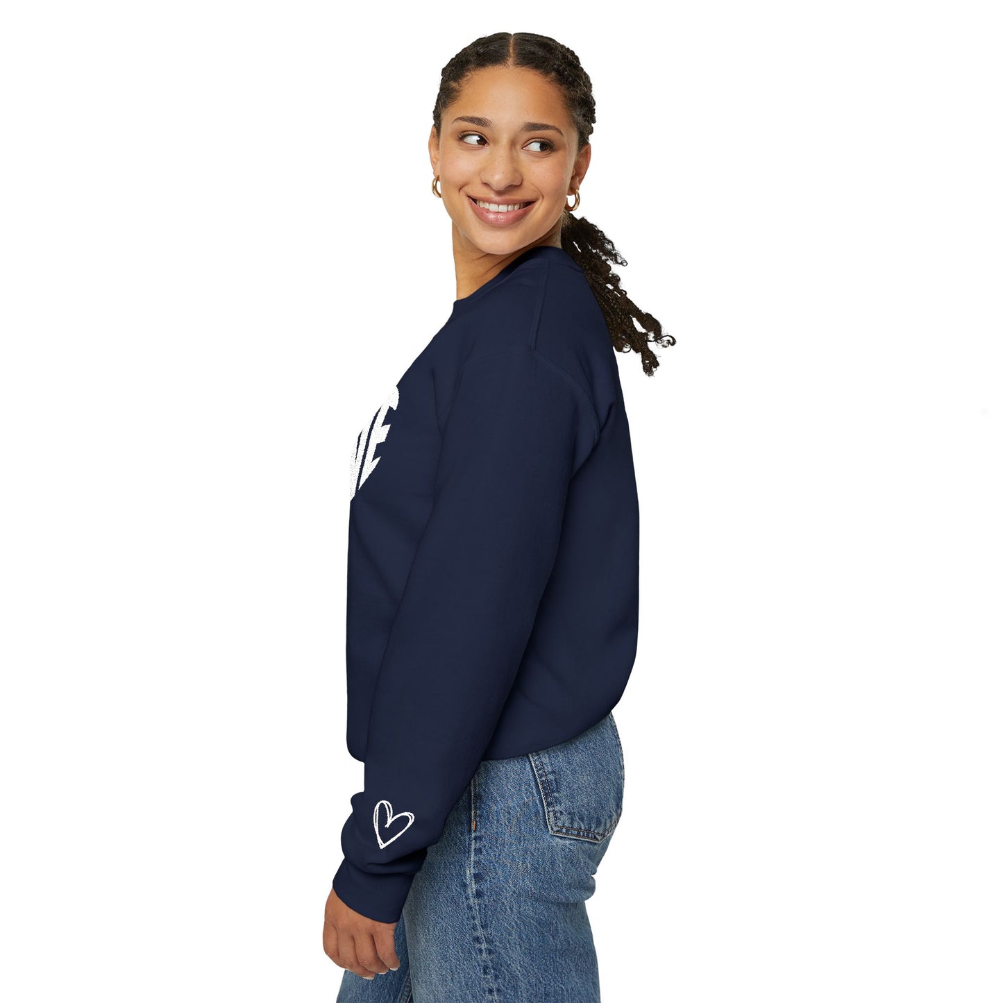 Embroidered Love Heart Gildan Sweatshirt with Dual Sleeve Embroidery
