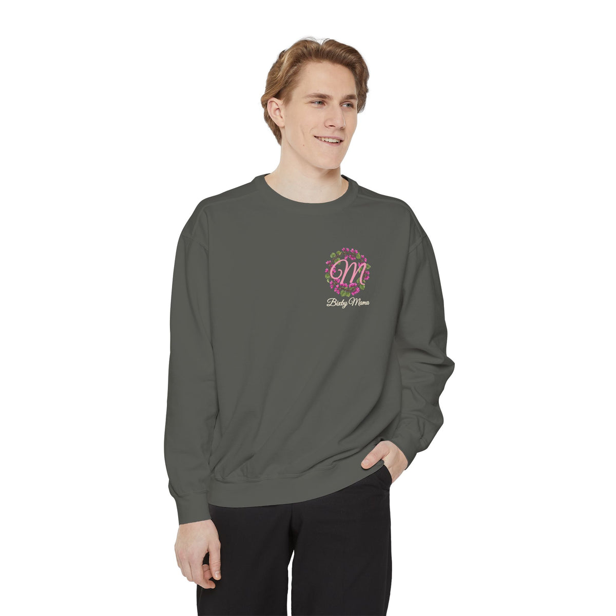 Bixby Mama Sweatshirt in Pepper, worn, front view