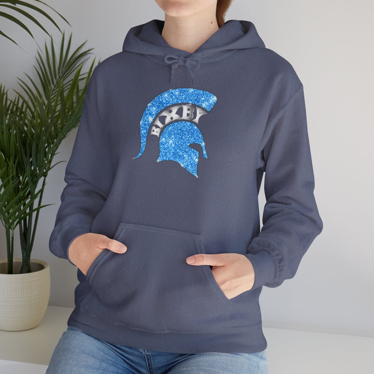 Bixby Spartan Blue Helmet Bling Gildan Hoodie