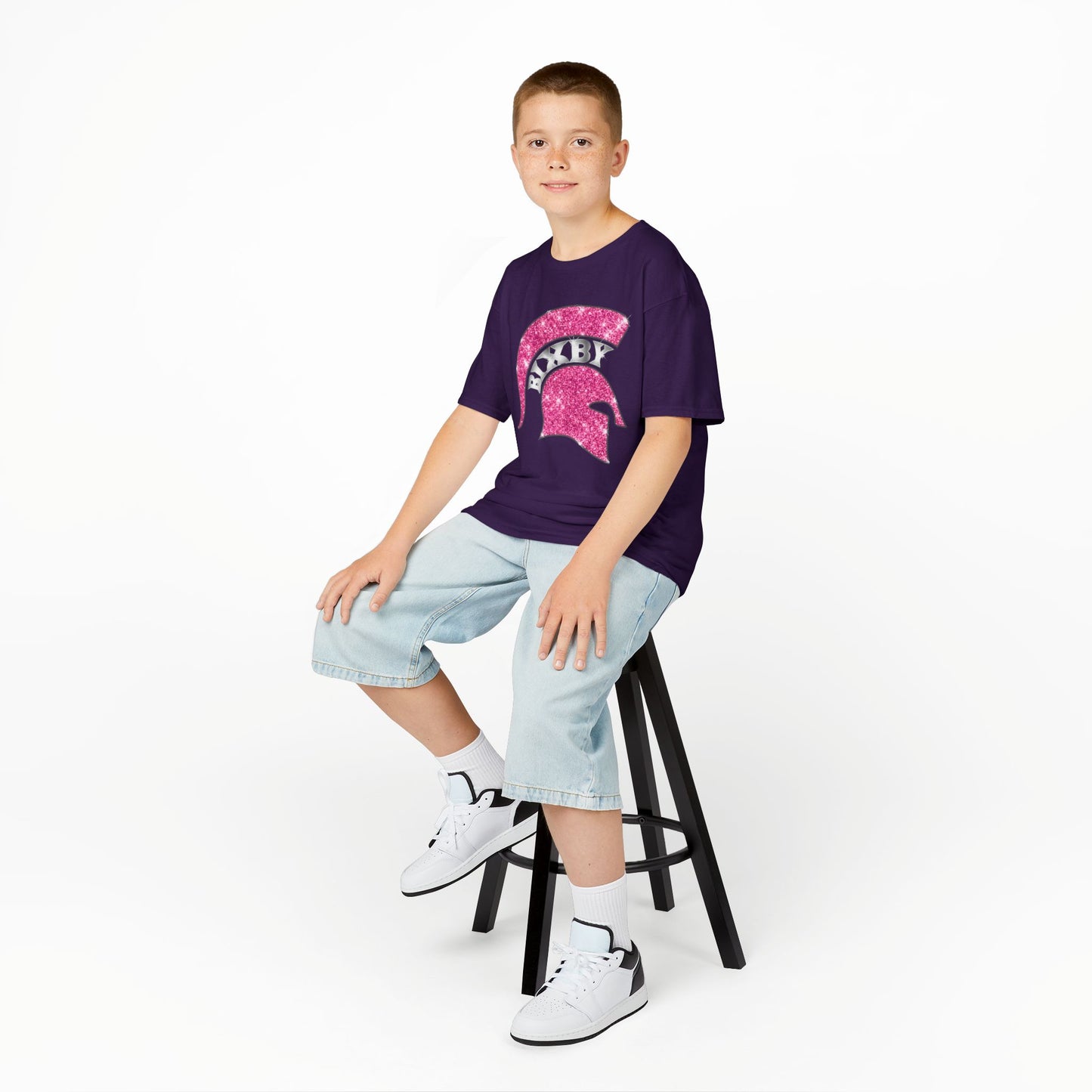 Bixby Spartan Pink Helmet Bling Youth Gildan Tee