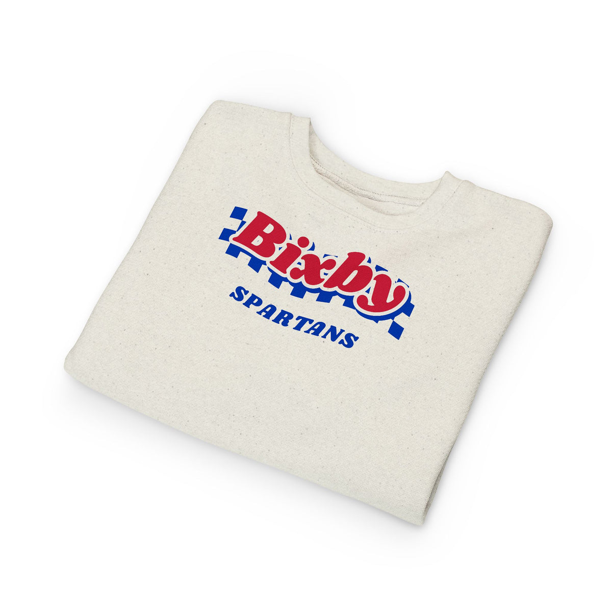 Bixby Spartans Retro Blue Checkered Script Toddler Sweatshirt – Little Spartan Vintage Crewneck