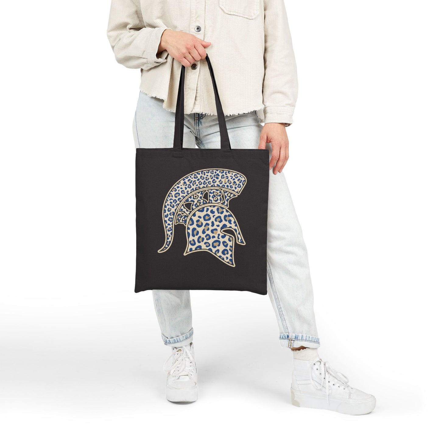 Leopard Print Spartan Helmet Tote Bag — Canvas Market Bag