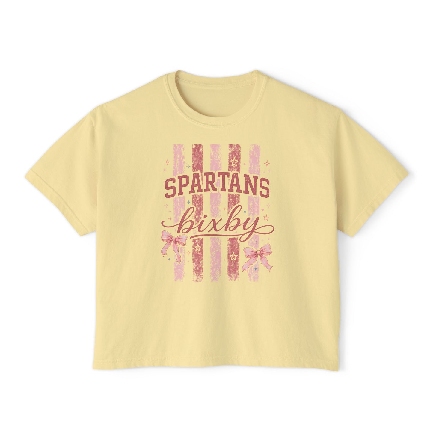 Spartans Bixby Women's Boxy Tee Pink Vintage Stripe Cheer Shirt