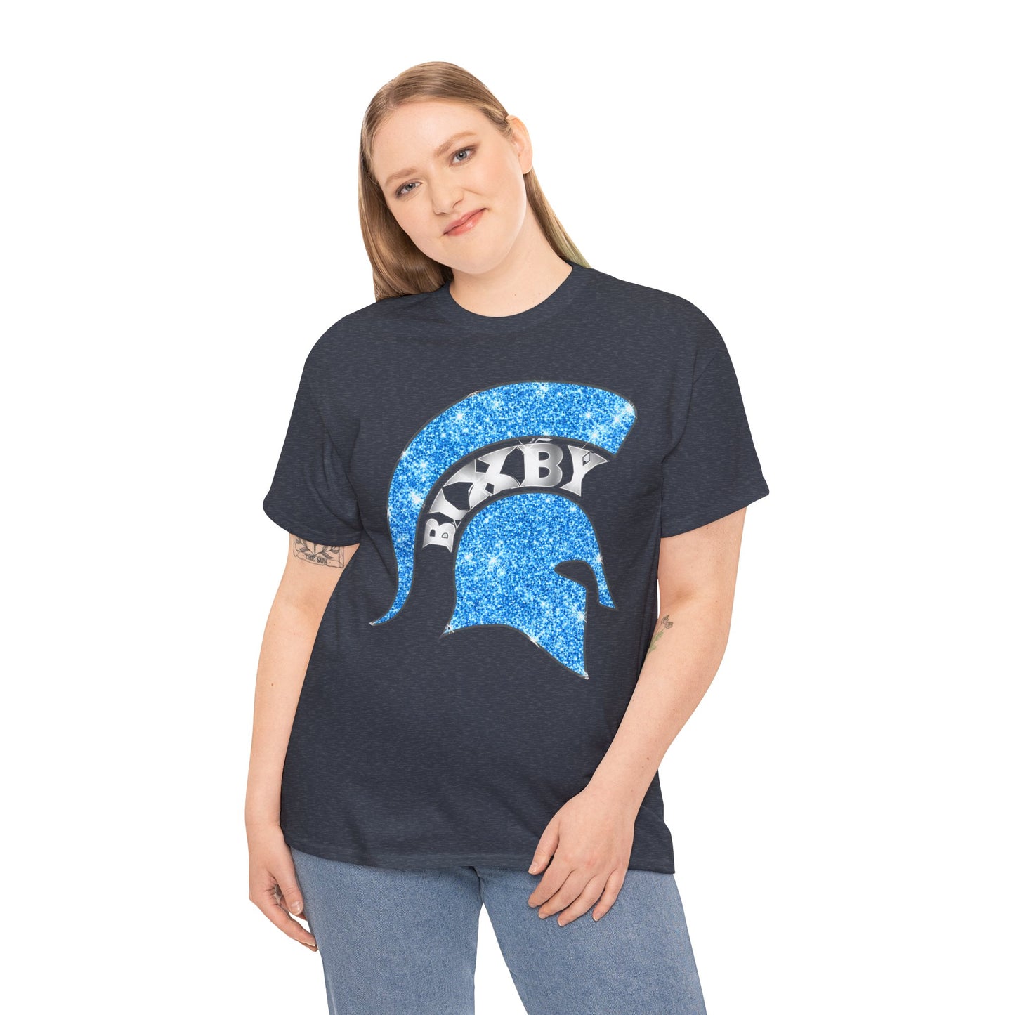 Bixby Spartan Blue Helmet Bling Gildan Tee