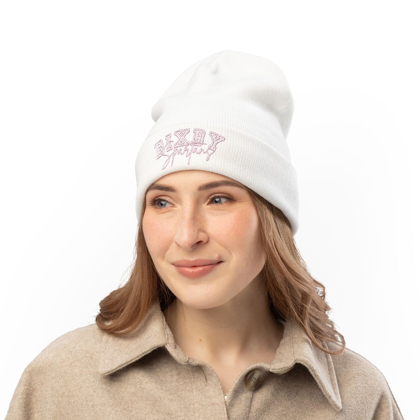 Embroidered Pink Font Bixby Spartans Beanie
