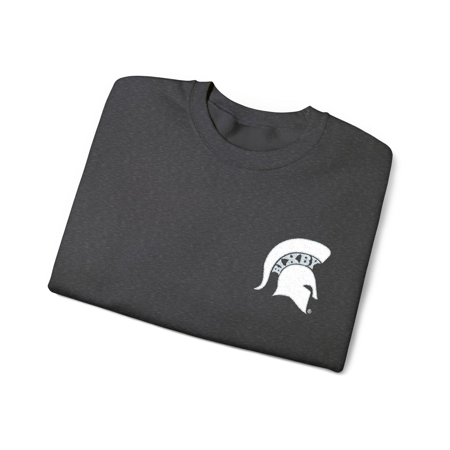 Embroidered White Spartan Helmet Gildan Sweatshirt