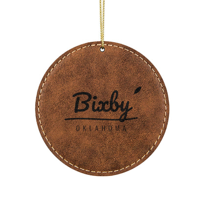 Bixby Garden Script Engraved Leatherette Ornament