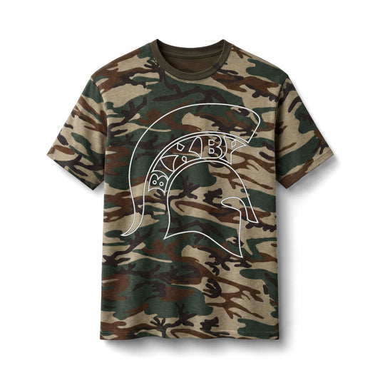 Bixby Spartans Camo Spartan Helmet - Military-Inspired Cotton Tee
