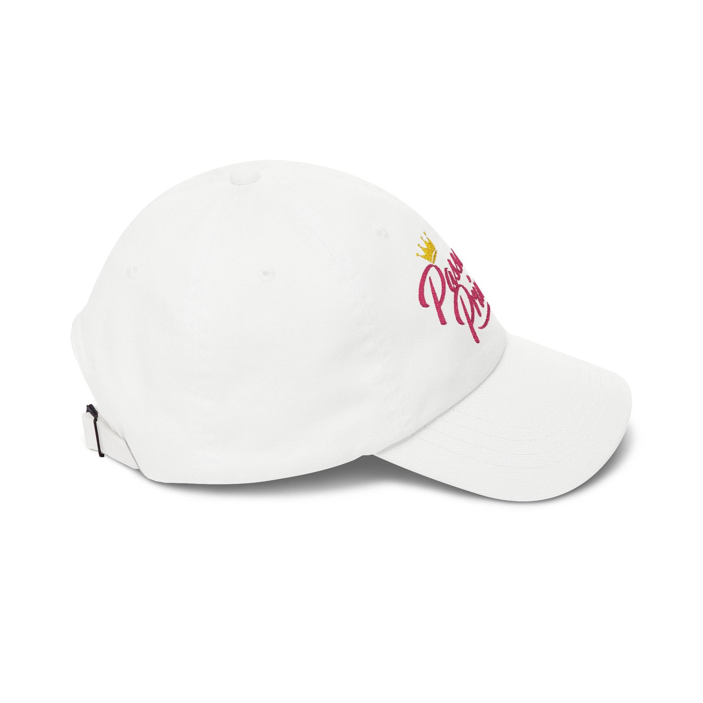 Passenger Princess Dad Cap – Embroidered White Baseball Hat with Pink Script and Crown