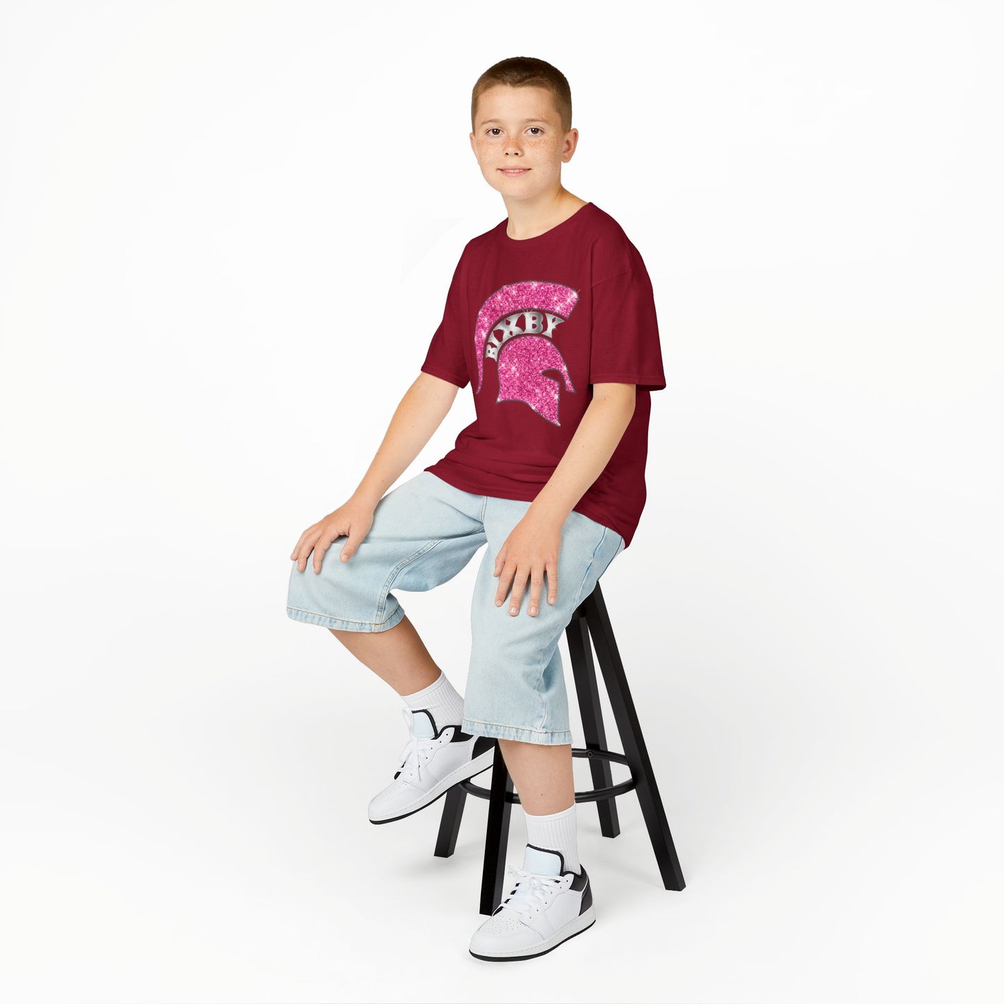 Bixby Spartan Pink Helmet Bling Youth Gildan Tee