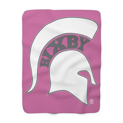Spartan White Logo Comfy Sherpa Fleece Pink Blanket