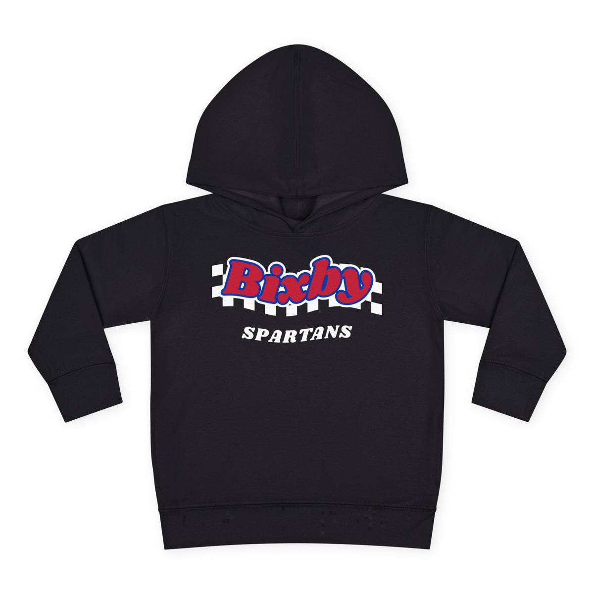 Bixby Spartans Retro Script Checkered Toddler Hoodie – Little Spartan Game Day Hoodie