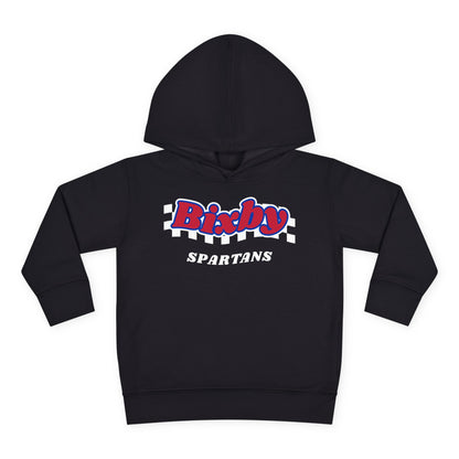 Bixby Spartans Retro Script Checkered Toddler Hoodie – Little Spartan Game Day Hoodie