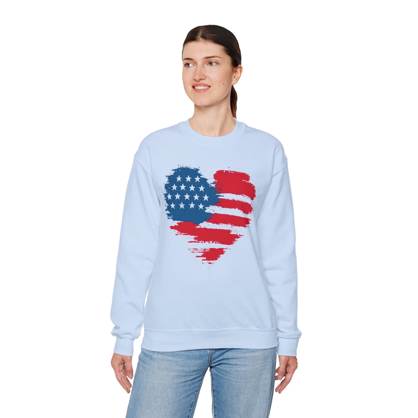 American Flag Heart Sweatshirt | Patriotic USA Brush Stroke Heart