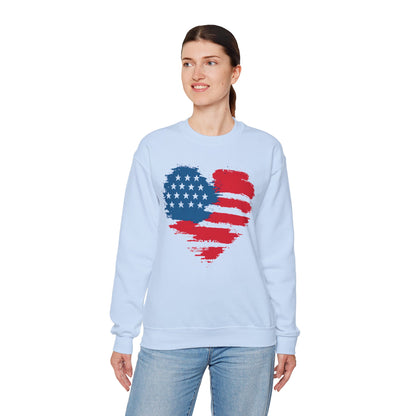 American Flag Heart Sweatshirt | Patriotic USA Brush Stroke Heart