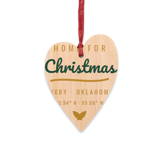 Home for Christmas in Bixby Wooden Ornament with Coordinates
