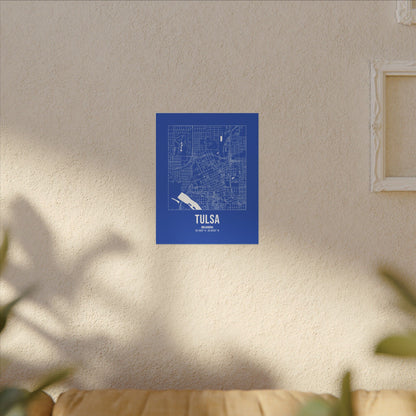 Tulsa Street Map Canvas, White on Royal Blue