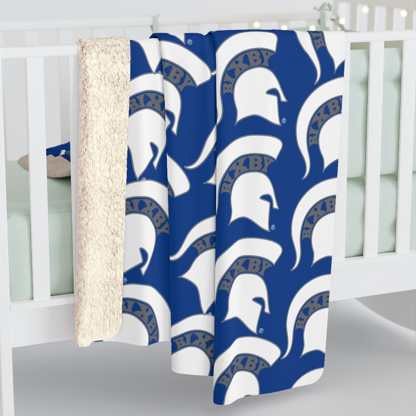 Bixby White Small Pattern Logo Comfy Sherpa Fleece Blanket