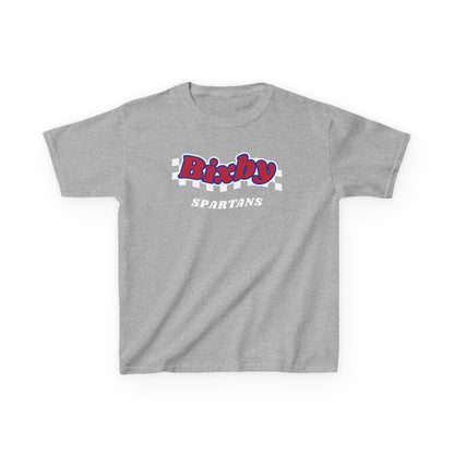Bixby Spartans Retro Script Checkered Youth Tee – Kids Red, White & Blue Game Day Shirt