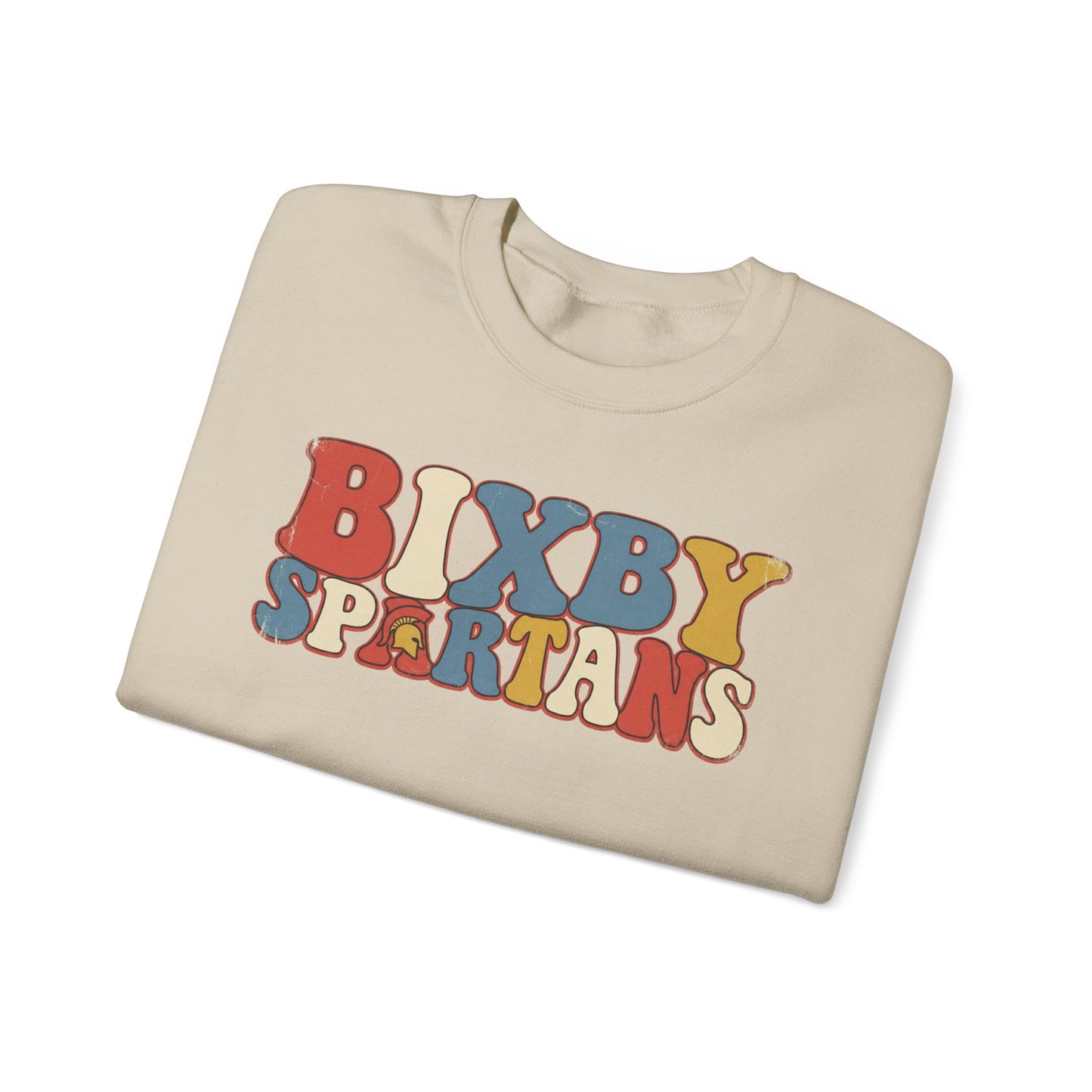 Bixby Spartans Retro 70's Vibe Distressed Print Gildan Sweatshirt