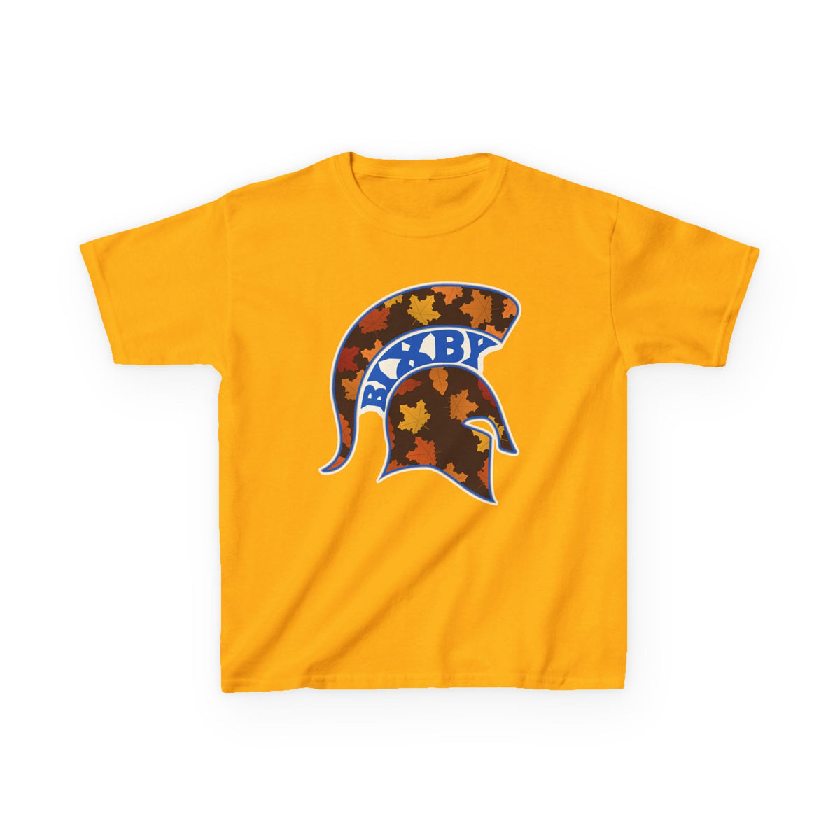 Bixby Spartans Fall Leaves Helmet Youth Tee – Kids Autumn Game Day Shirt