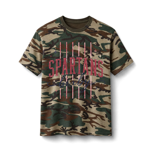 Bixby Spartans Camo American Flag - Distressed USA Print Tee